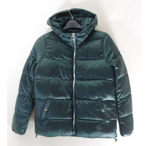 NEW! Scandinavian Pearlized Quilted ONLY Puffer Jacket/ Coat Dark Forest Green,S - Picture 6 of 16